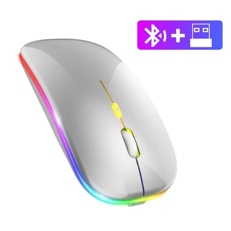 KEBIDUMEI Bluetooth 5.4-muis, 2.4G draadloze muis, muis met dubbele modus, RGB-achtergrondverlichting, oplaadbare, stille muis voor pc en laptop.