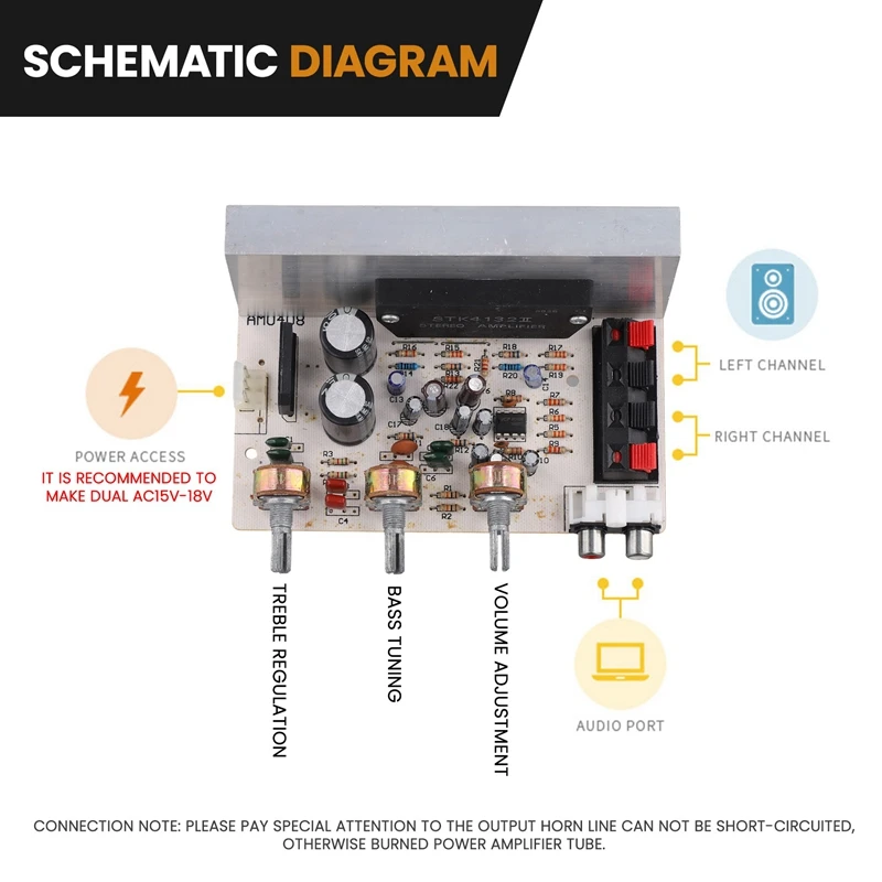 DX-0408 Power Amplifier Board 2.0 Channel Thick Film Digital Audio Stereo Amplifier Board With Electroplated Silver Knob-ABIU