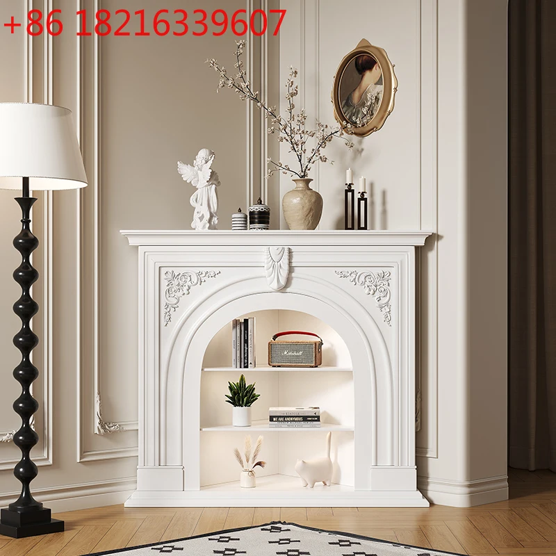 

Creamy white corner fireplace cabinet mantel living room wall corner French decoration