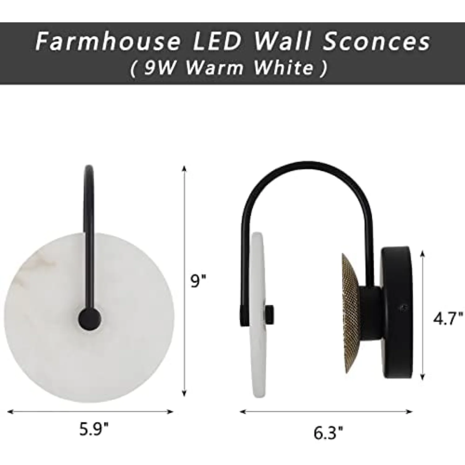 Black  Sconces Set of Two with Circle Stone Shade, led 9W Farmhouse  Mounted Lamps 2 Pack Set Bedside Sconce Hardwired  Light Fi