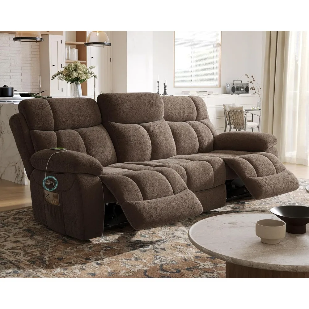 

Power Reclining Sofa, Reclining Couch with USB Charging Port and One-Touch Lock, 3 Seater Recliner Sofa- Recliner Couch