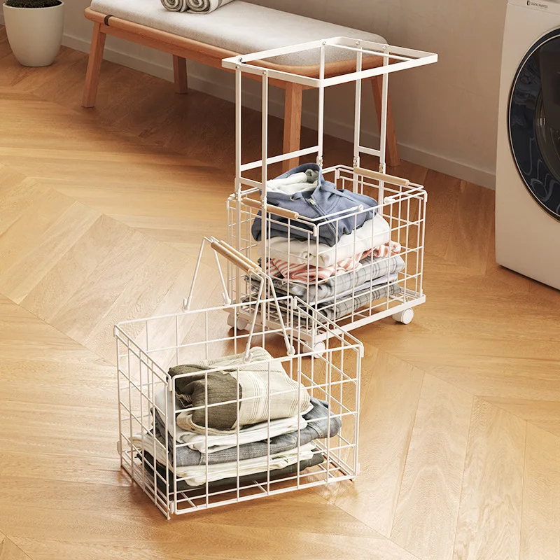 Dirty laundry basket multi-functional wrought iron two-layer storage detachable folding laundry sorting laundry basket bathroom