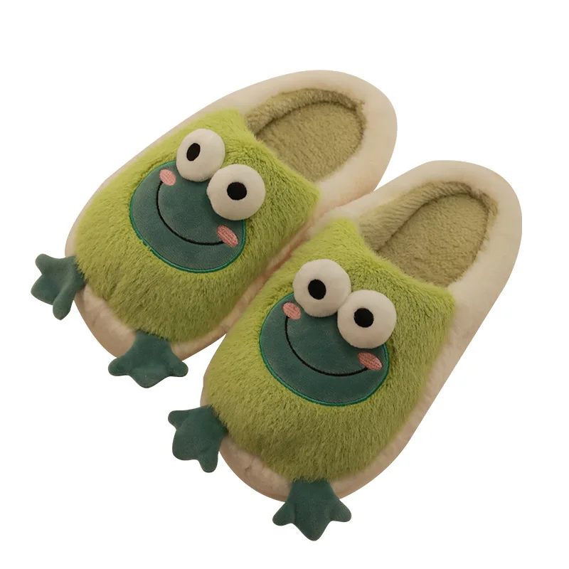 2022 Winter Slippers Women Men Home Floor Shoes Cute Frog Keep Warm Soft Plush Couples Indoor Slides Ladies Cotton Footwear