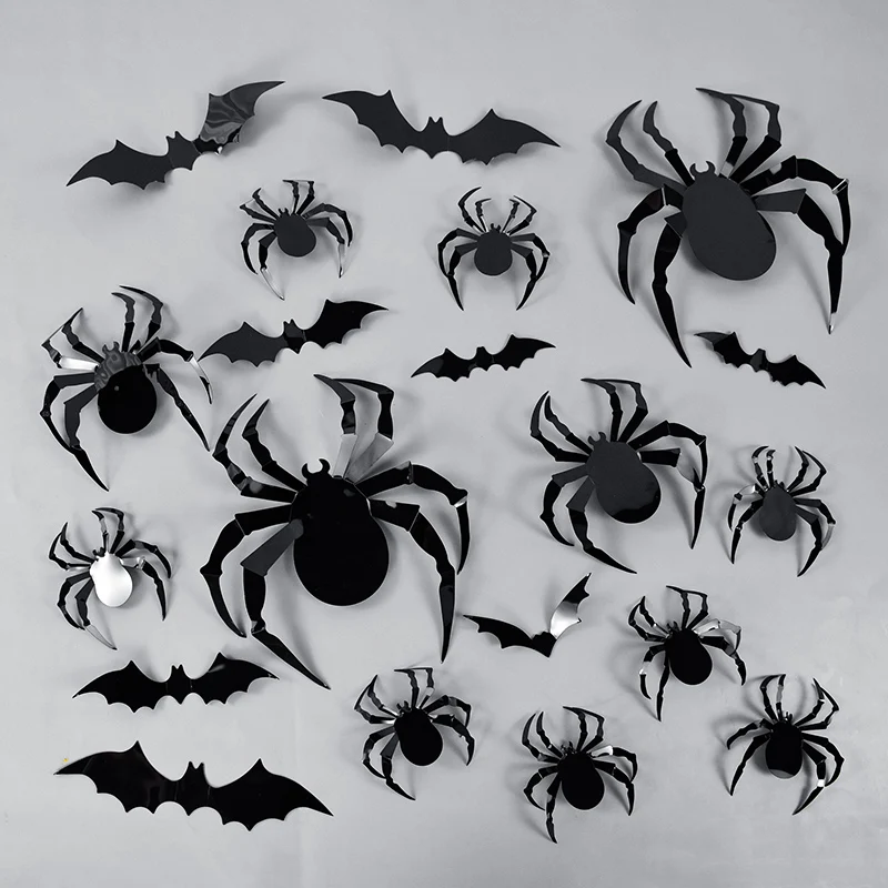 

48pc Halloween Decoration 3D Black Bat Spider Stickers Halloween Party DIY Decor Pvc Wall Sticker Bedroom Bar Haunted House Prop