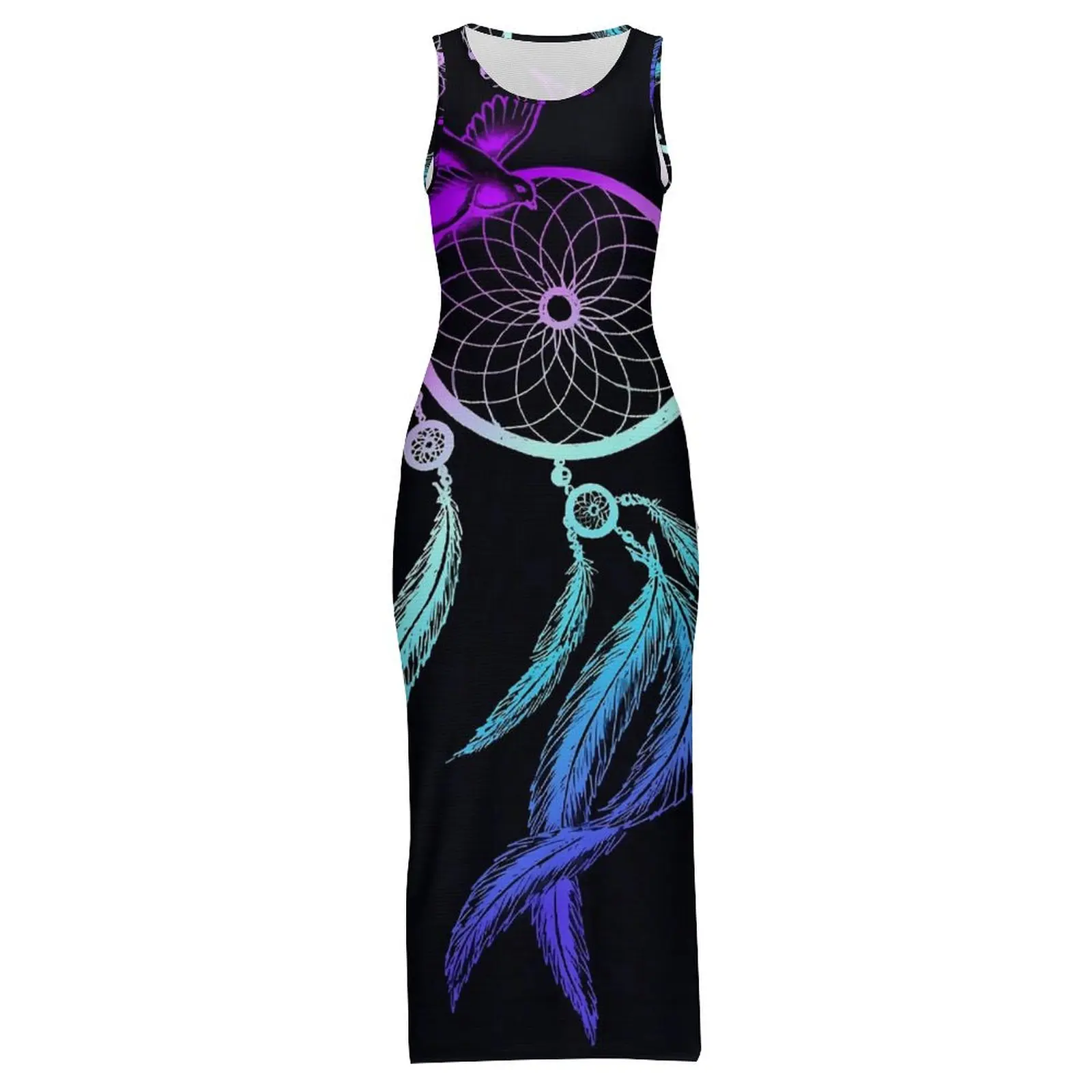 Sukienka damska Łapacz Snów Kolorowy Nadruk Modna Sukienka Bodycon Letnia Bez Rękawów Elegancka Sukienka Maxi Graficzna Oversize Vestido