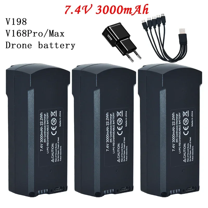 V198 PRO MAX sin escobillas GPS evitación de obstáculos control remoto drone quadcopter accesorios 7,4 V 3000Mah batería USB/5To1 cable
