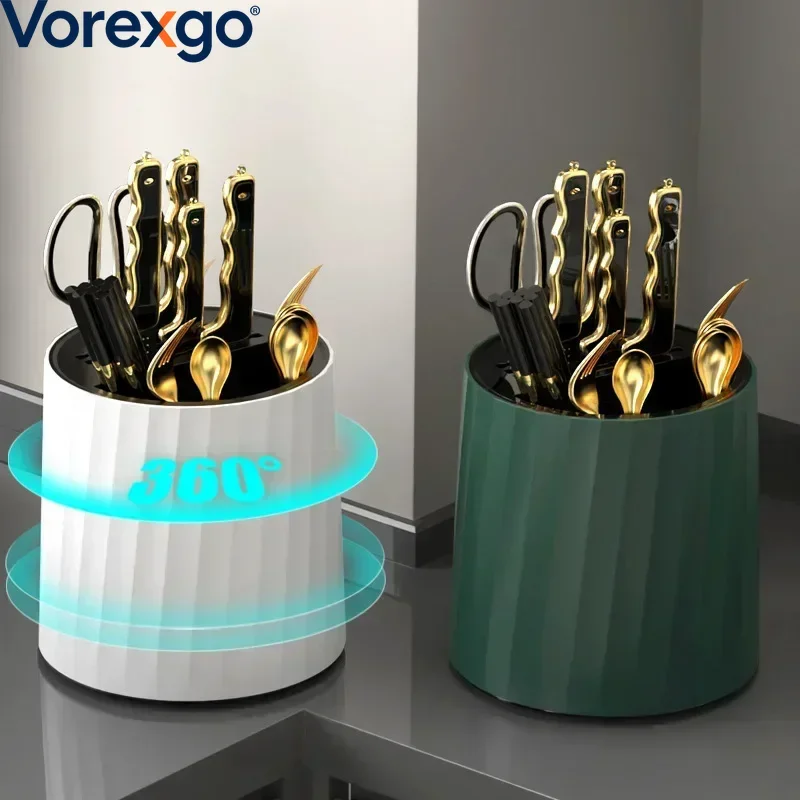 Rotating Knife Holder, Kitchen Rack, Knife Storage, Integrated Chopstick Bucket Base, 360-Degree Rotatable