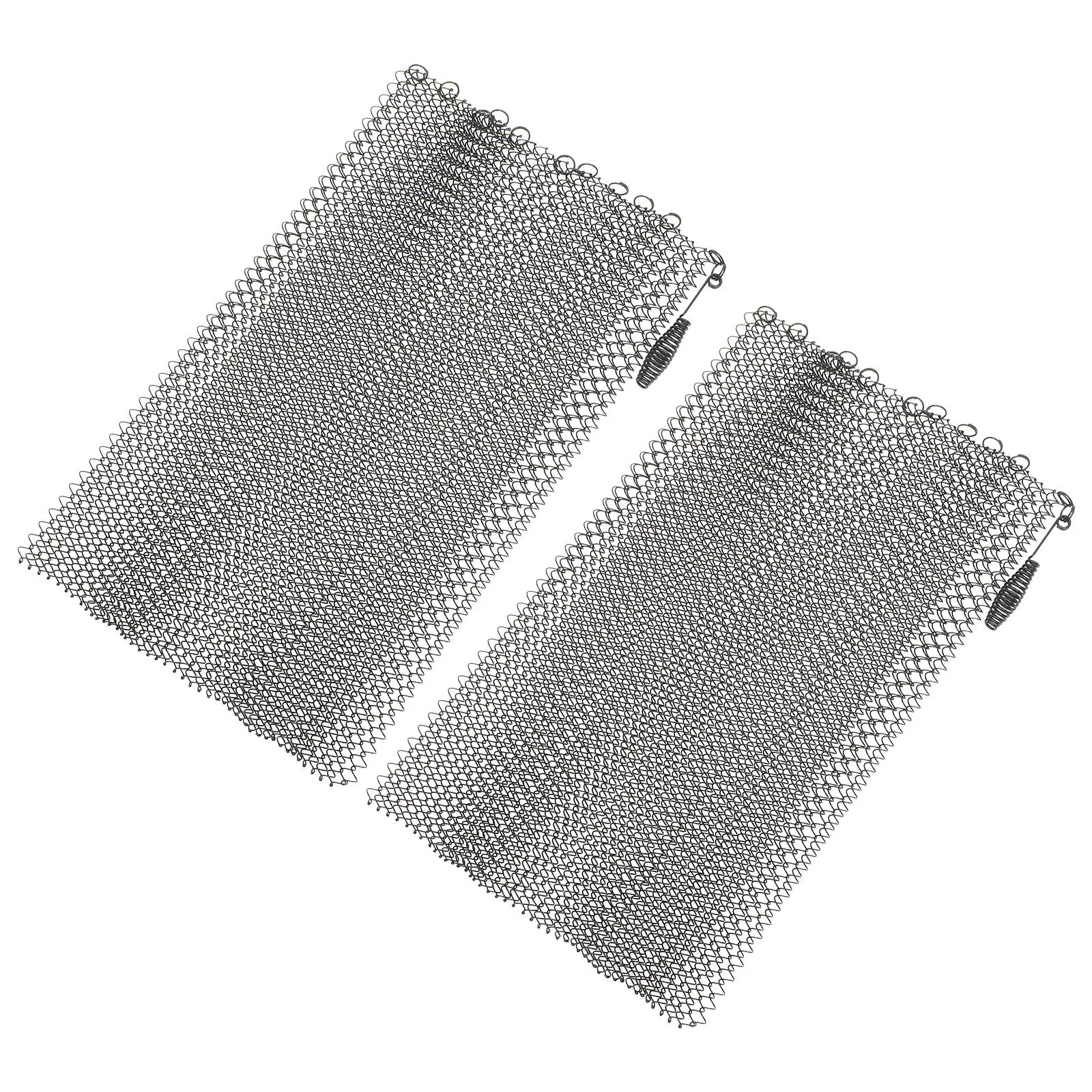 2Pcs Fireplace Mesh Screen Curtain Heavy Duty Iron Hearth Sparks Guard Black Rust Inhibiting Enamel Fire Protection Screen
