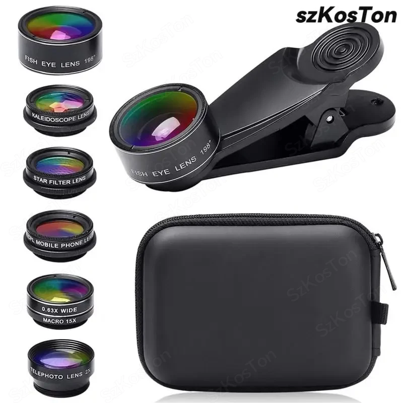 Phone lens kit universal 10/7/5 in 1 Fisheye Wide Angle macro Lens CPL Filter Kaleidoscope 2X telescope Lens for smartphone