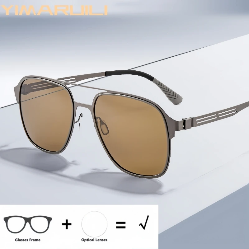 

YIMARUILI Men's Pilot Optical Prescription Polarized Sunglasses Anti-resistant Anti-reflective UV400 Big Size Recipe Glasses J33
