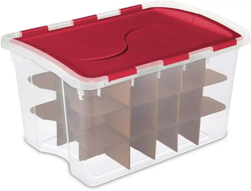 48 Quart Clear Stackable Holiday Christmas 45 Ornament Storage Box With Lid (12 Pack)