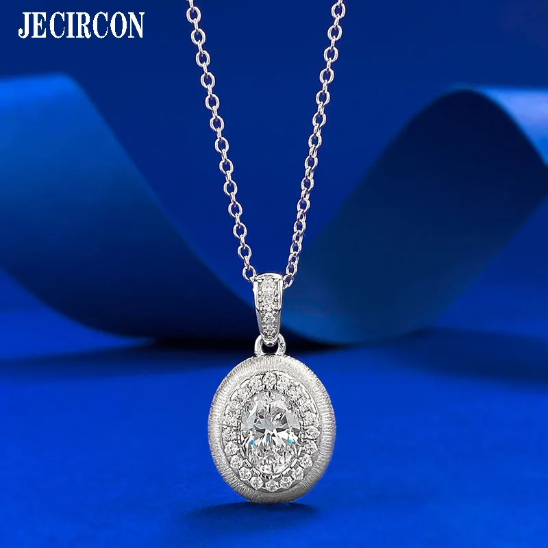 JECIRCON S925 Sterling Silver Necklace Female Retro Egg-shaped Pendant 5*7mm High Carbon Diamond Versatile Design Clavicle Chain