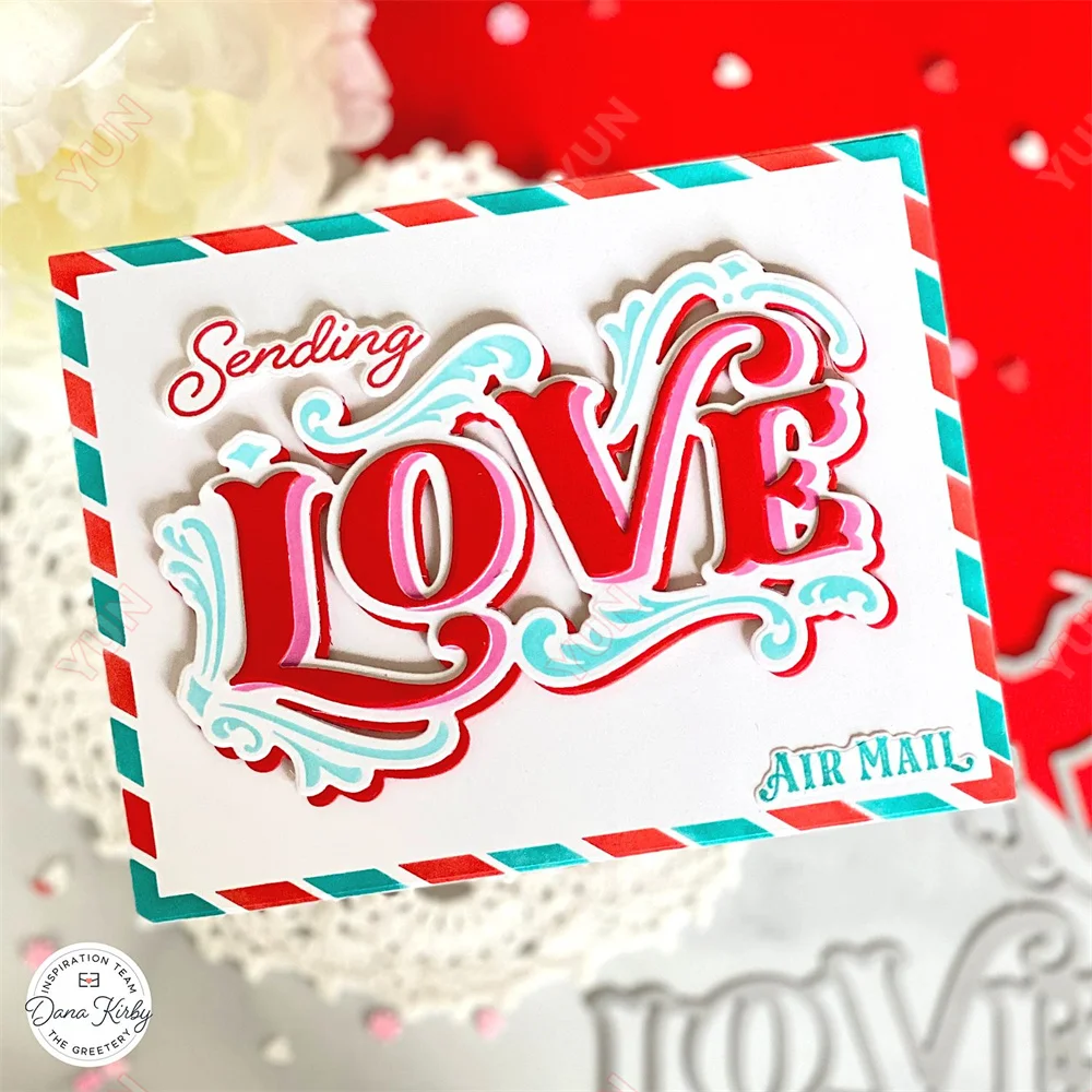 Scrapbooking Valentinstag Stirbt Luftpost Grenze Schablone Scripted Sentiments Vintage Typ Stempel Cut Combo Sterben DIY Karte Geschenk Stirbt