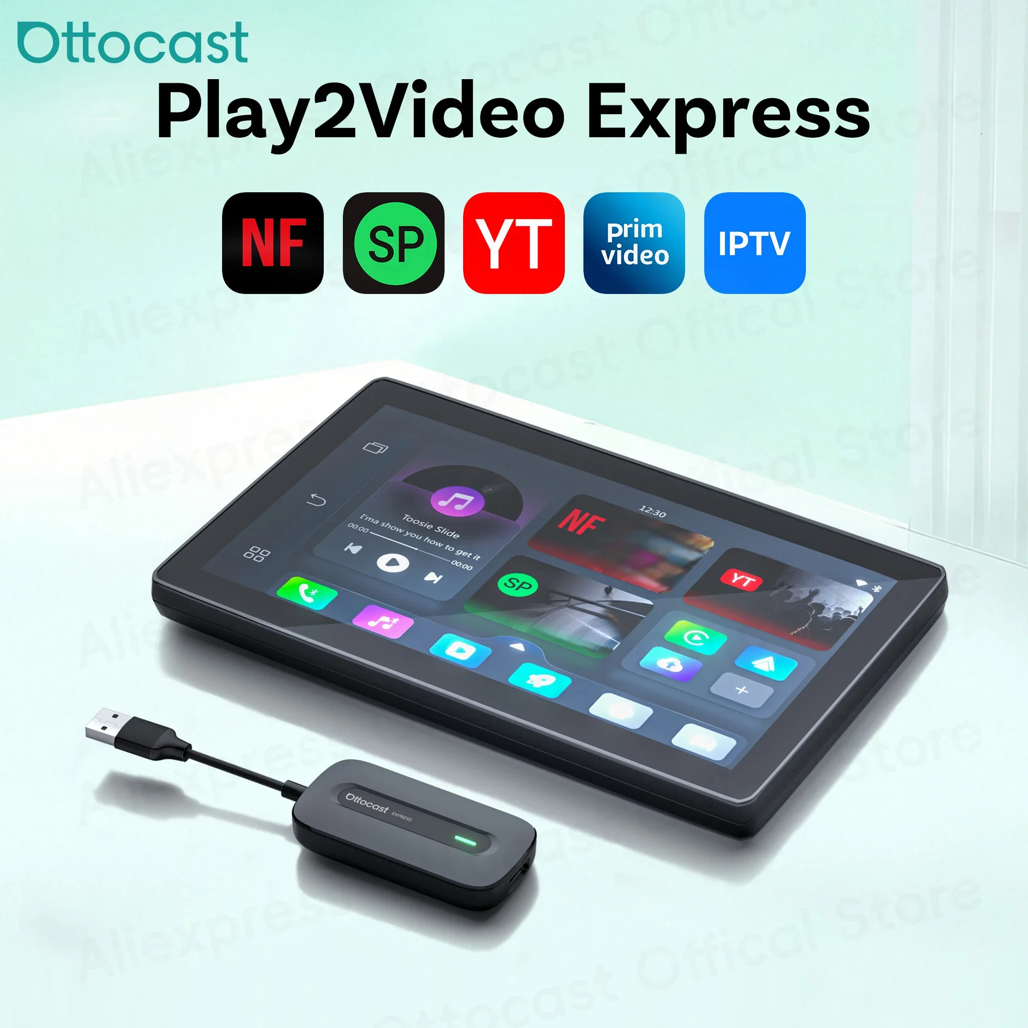 OTTOCAST Play2Video Express for Youtube Netflix Wireless CarPlay Android Auto Adapter Car Accessories for Ford Toyota Hyundai VW
