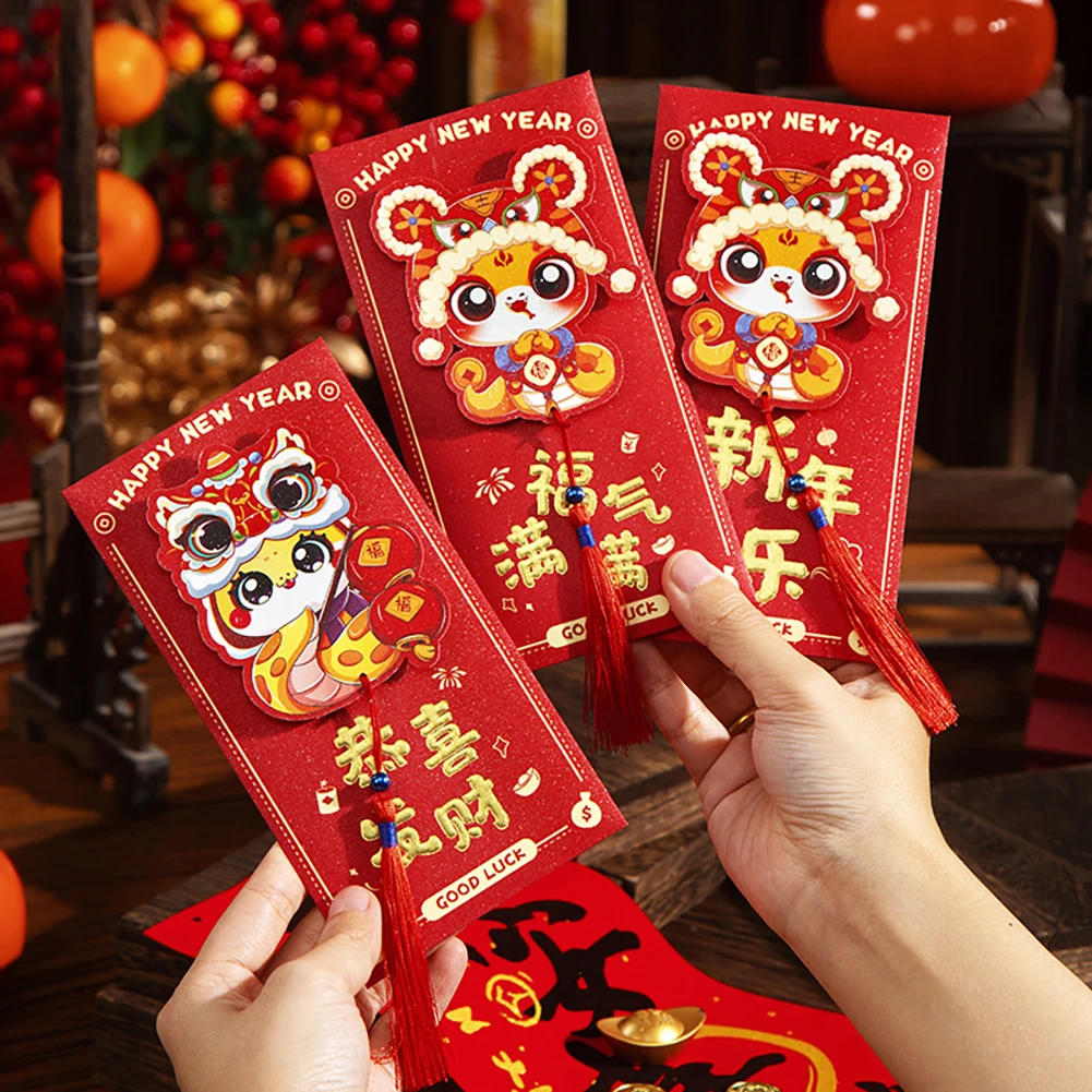 6pcs/Pack 2025 Year Of The Snake Red Envelopes New Year Red Envelopes Chinese New Year HongBao Spring Festival Bless Pocket Gift