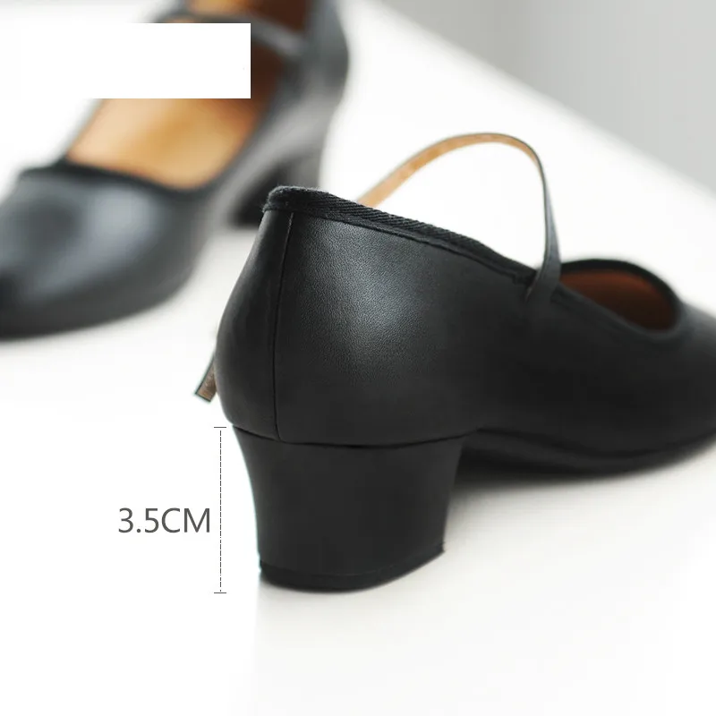 Professional Women Low Heel Ballet Shoes Dance Shose for Teacher Teaching Shoes PU Leather Single Strap Tango Dance Shoes