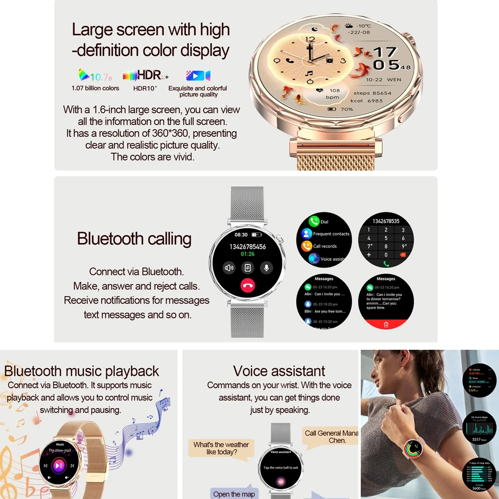 2025 New GPS Tracking Smartwatch Women AMOLED HD Screen Heart Rate Bluetooth Call IP68 Waterproof Smart Watch Android IOS