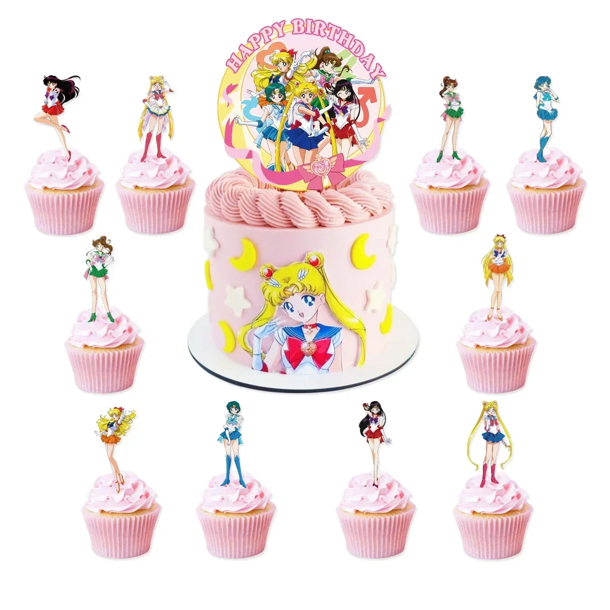 Cute Sailor Moon Birthday Party dinnerware Disposable Banner Cake Topper Hanging Flag Sailor Moon Balloons Birthday Decoration