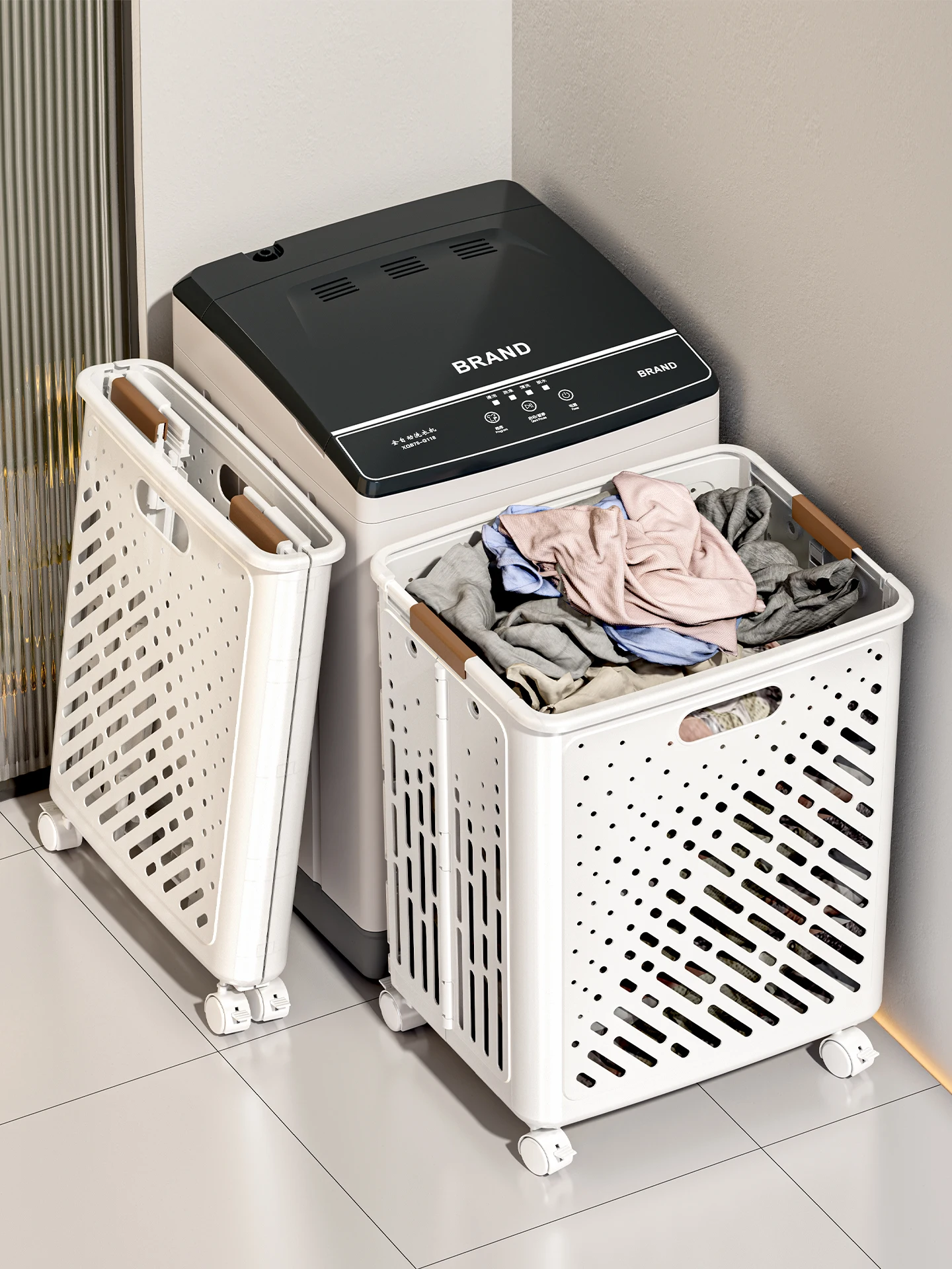 

Large Capaci Dir Clothes Basket with Wheels Batoom Storage Basket Nordic Sle Plastic Household Organizer Dir Laundr...