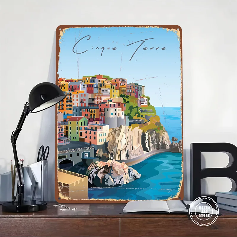 Cinque Terre Italy Travel Metal Poster Custom Wall Art Retro Vintage Tinplate Signs for Man Cave Living Room Decoration Decor