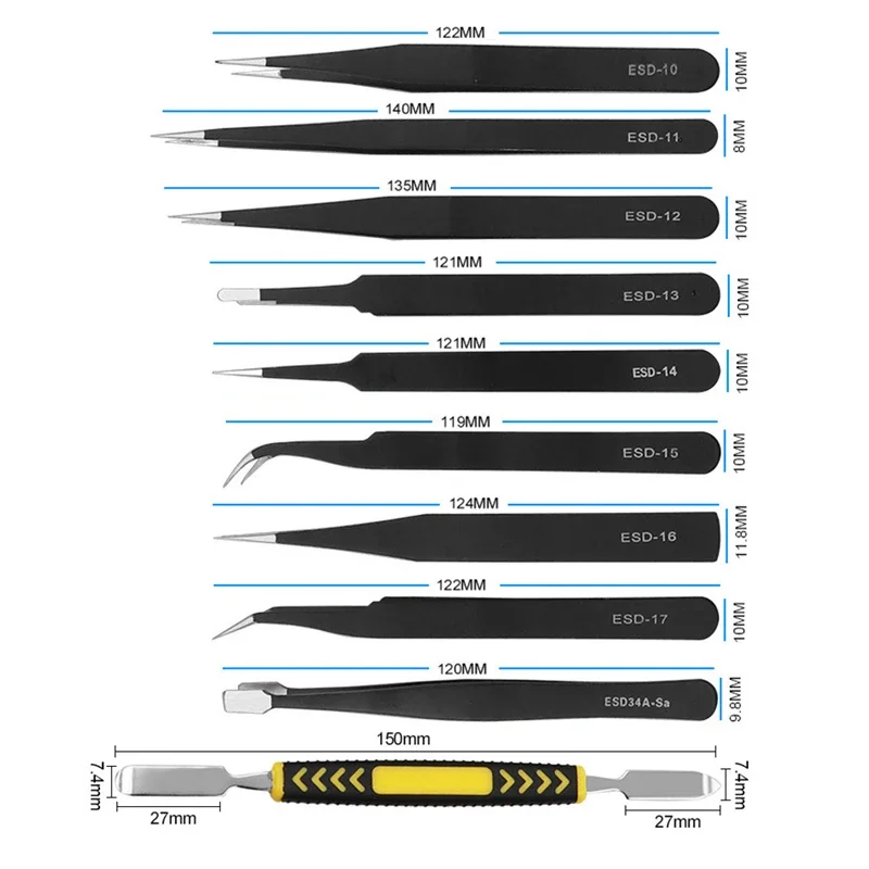 10pcs ESD Anti-Static Stainless Steel Tweezers Precision Set Mobile screen separation pry knife For Electronic Phone Repair Tool