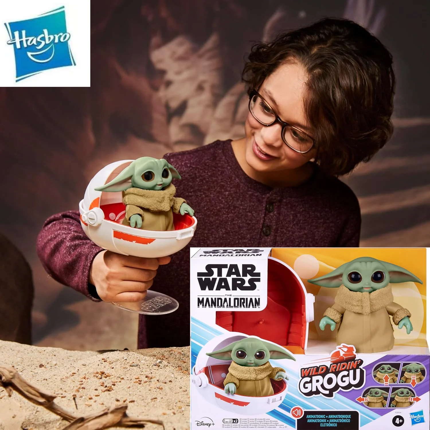 20CM Original Hasbro Star Wars Wild Ridin' Grogu Baby Yoda Animatronic Sounds and Motion Action Figure Toys Christmas Gift