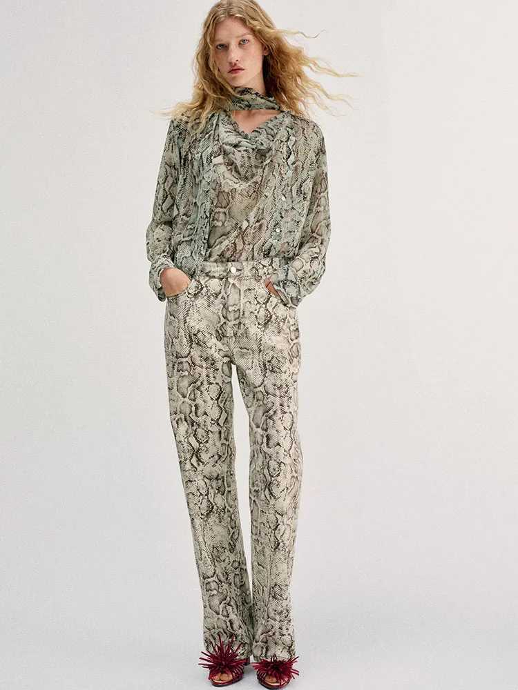 New Arrival Autumn Long Sleeve Animal Print Shirt Women's Top Hanging Collar Printed Blouse Fashionable Chinese Style Top