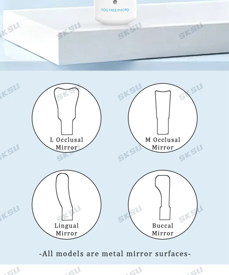 SKSU Dental-Antibeschlagspiegel-Set, beschlagfrei, intraorale Fotografie, Edelstahlspiegel mit LED-Licht, kieferorthopädische Reflektoren – Detail 2