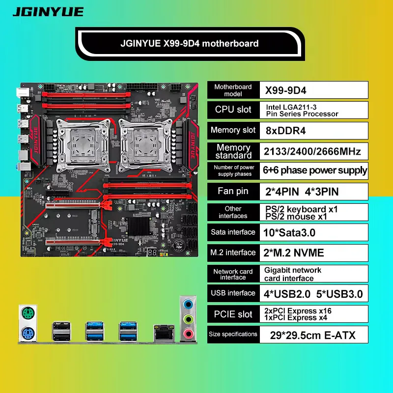 X99 Dual Motherboard CPU LGA 2011-3 Supports Xeon E5 V3 V4 CPU DDR4 Memory Eight Channels Dual X99-9D4 Motherboard For PC