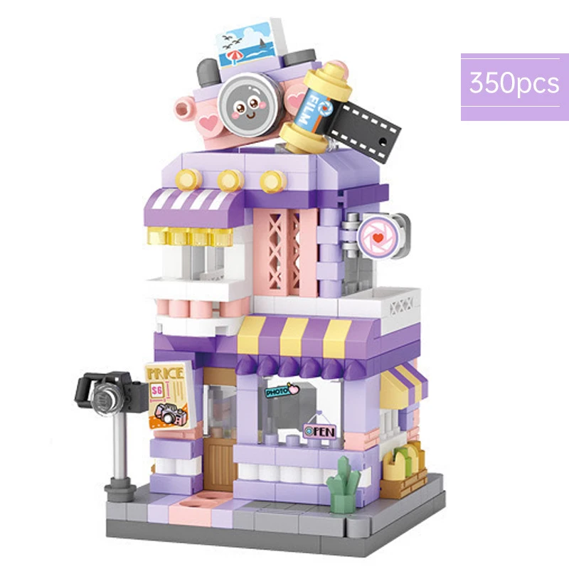 City Street View Building Block Set DIY Ice Cream Coffee Flower Shop Model Building Toy Ideal for Home Decor and Holiday Gifts