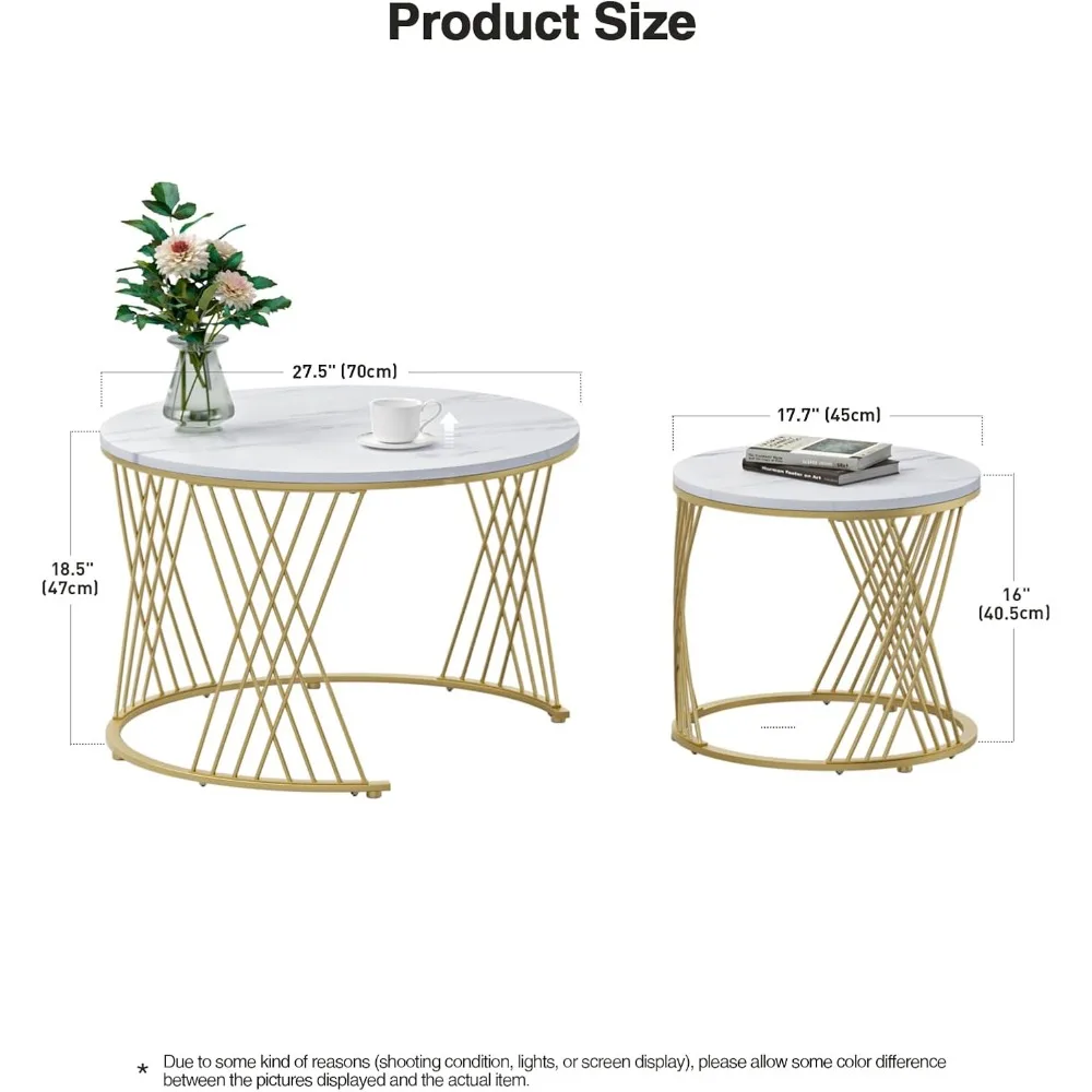 مجموعة طاولة القهوة الحديثة المتداخلة لغرفة المعيشة، سطح من الرخام الصناعي، زوج من الطاولات المستديرة البسيطة #3