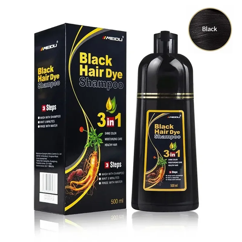 Zwarte haarverfshampoo 3-in-1 snelle instant kleurshampoo Grijs witte dekking Natuurlijke plantaardige snelle kleurstof Langdurige kleurstofshampoo