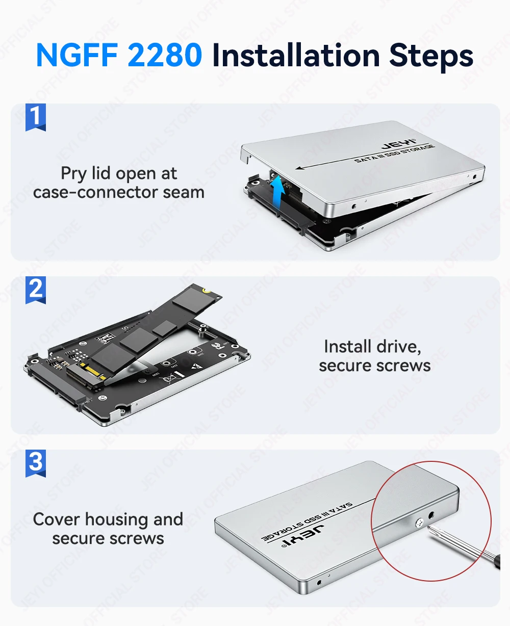 JEYI M.2 NGFF zu SATA 3.0 Festplattengehäuse, 6 Gbit/s, hohe Geschwindigkeit, unterstützt bis zu 2 TB, tragbares Mobilgerät, unterstützt 2230/42/60/80 SSD – Detail 13