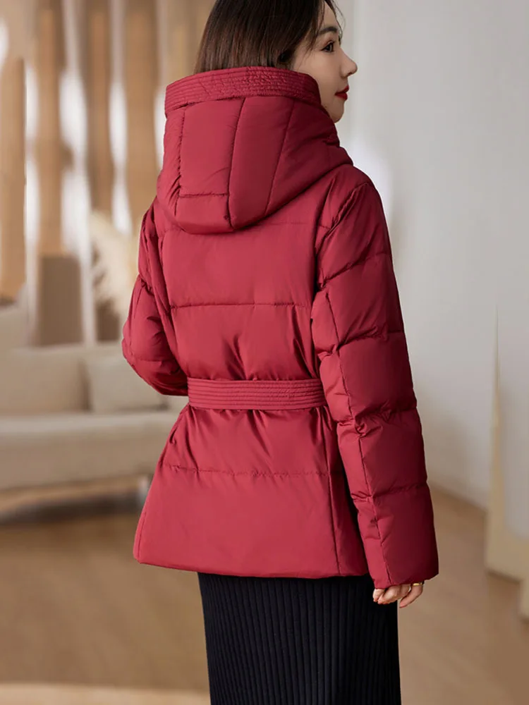 2023 Winter Women\'s Down Jackets Ultra Light Warm Casual Coat Female Puffer Jacket With a Belt Plus Size Hooded Parka Overcoat