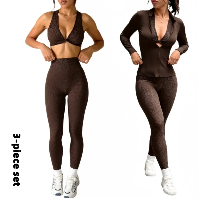 3pcs/set Women's Yoga Set Workout Set High Waist Yoga Leggings Sports Bra Gym Coat Suit Activewear Sports Fitness Set Suit