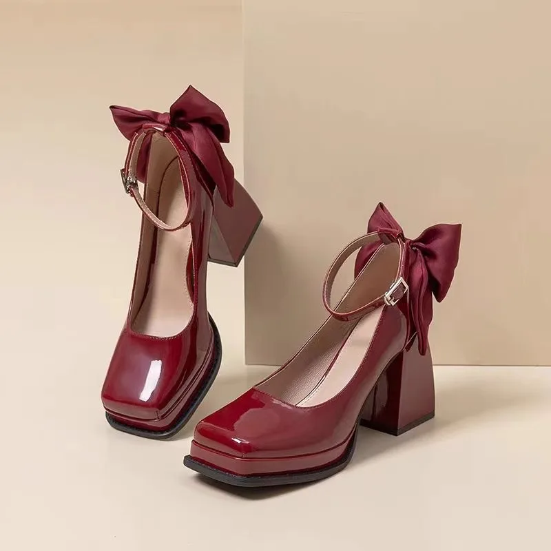 

Ele Princ Sle Wedding oes Women's High Heels Thi Bot Mary Jane oes Knot Design Faionable Spring...