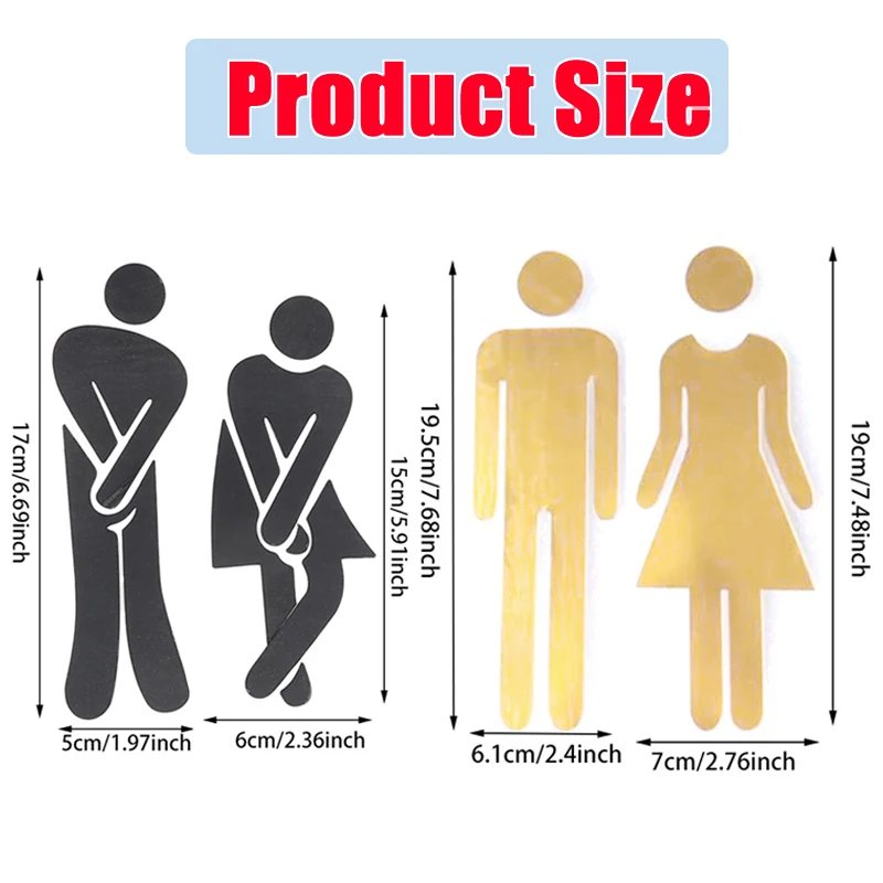 Removable 3D Toilet Entrance Sign Wall Stickers Funny Woman & Man WC Washroom Door Poster Mirror Surface Decal DIY Decor view 2