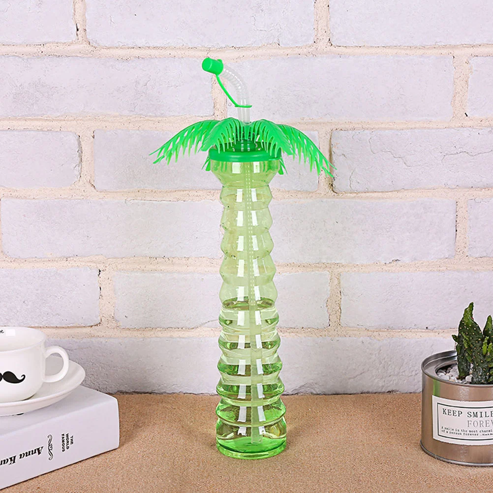 5pcs Plastic Bottle Straw Cup Coconut Tree Bottle Water Bottle Juice Cup Party Table Setup Creative Water Cup