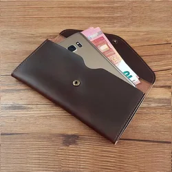 Custom Name Handmade Leather Envelope Wallet Lady Clutch Purse Cowhide Personalize Letters Travel Card Holder Wallet