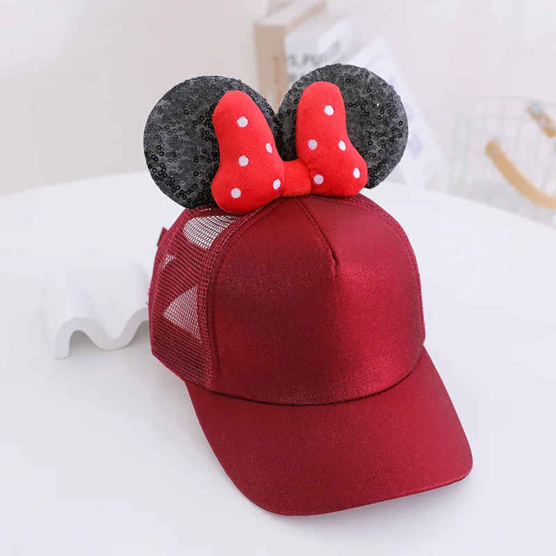 Disney Mickey Minnie Sun hat Children\'s hat Mickey Mouse bow big ears girls baseball cap Casual sun protection hat