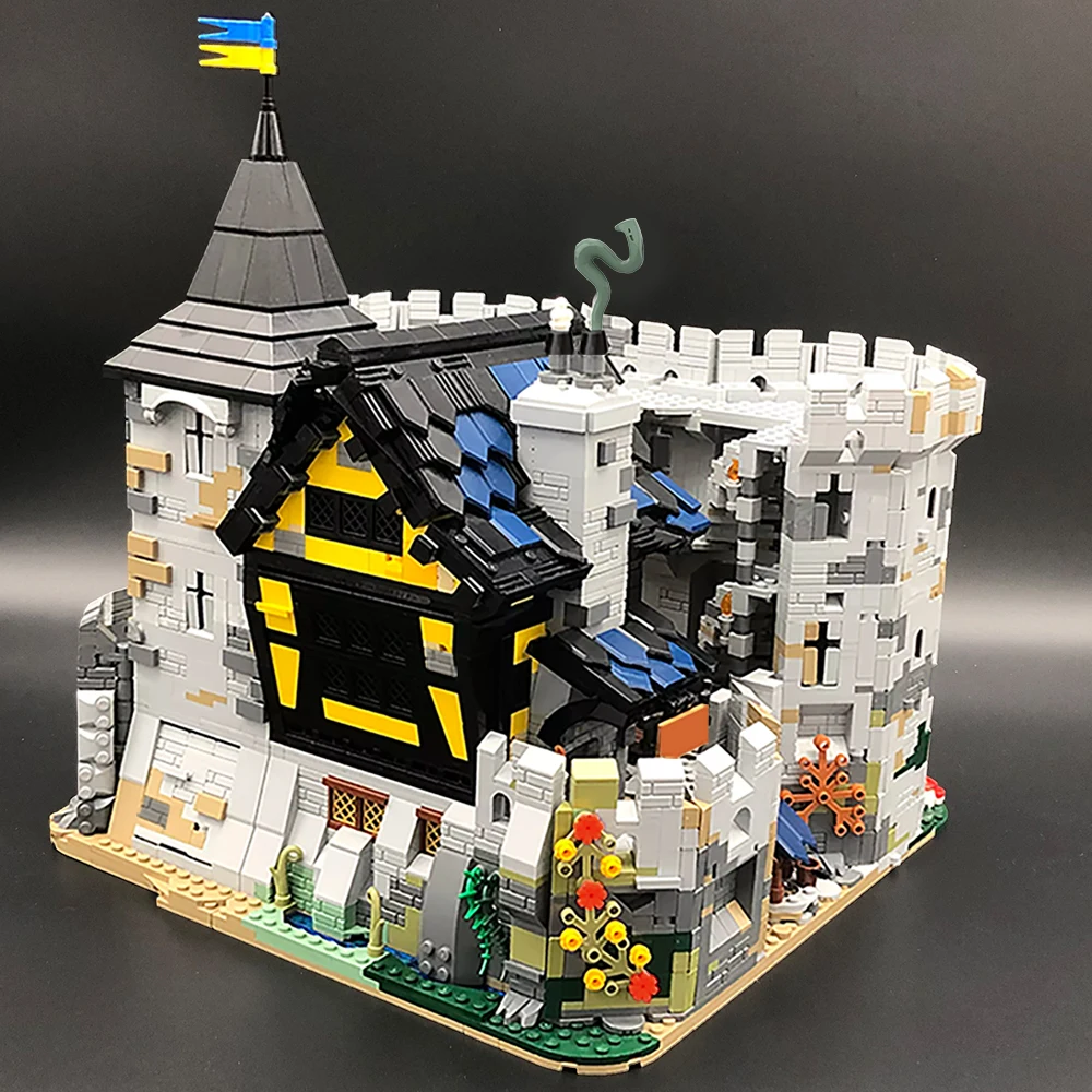 

BuildMoc 10039 Medieval Knight Castle Black-Falconal's Building Blocks Enclosed Fortress Bricks Toys For Children Birthday Gifts