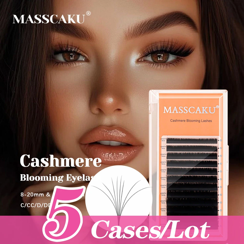 MASSCAKU 5 cajas/lote de pestañas florecientes de Camelia, rizo C D hecho a mano, doble capa, fácil ventilador, suministros de extensión de pestañas de Camelia