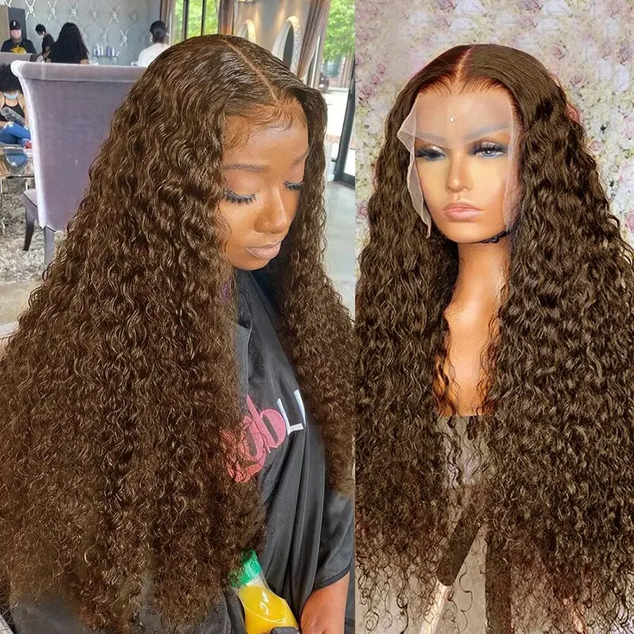 13x4 Chocolate Brown HD Lace Front Wig 13x6 Deep Wave Frontal Wig PrePlucked Colored Brown Curly Human Hair Wigs For Black Women