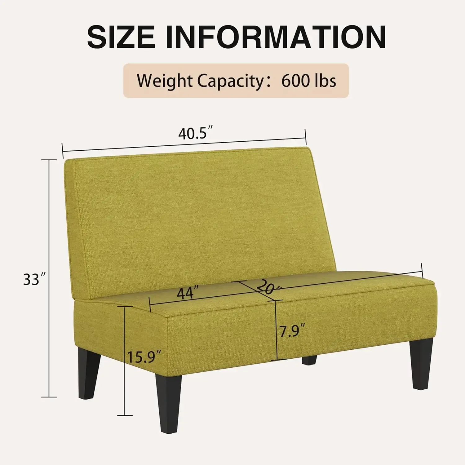 Small Loveseat Sofa Upholstered Mini Couch for Small Spaces 2-Seater Sofa Couch with Wooden Legs for Bedroom Living Room (Green)