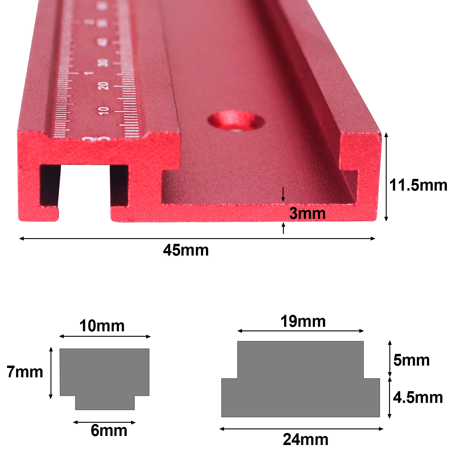 45 Type T-Track With mm/inch Scale 400mm Woodworking Chute Rail Tracks Slot Miter Track Aluminium DIY Table Saw Workbench Tool