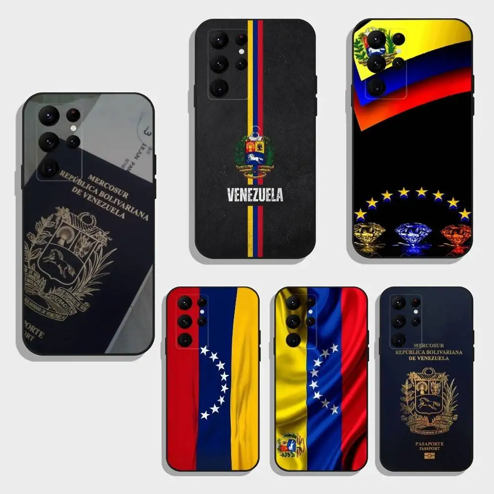 V-Venezuela Passport Flag Logo Collage Phone Case For Samsung S25,24,23,22,30,21,10,9,Ultra,Plus,FE 5G Black Soft Case