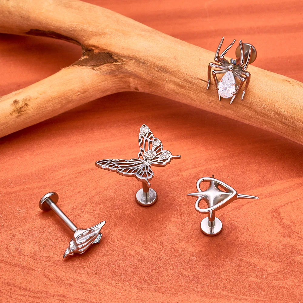 G23 Titanium 16G Butterfly Leaf Conch Labret Cartilage Tragus Monroe Lip Nose Helix Stud Earring Animal Piercing Kit Jewelry