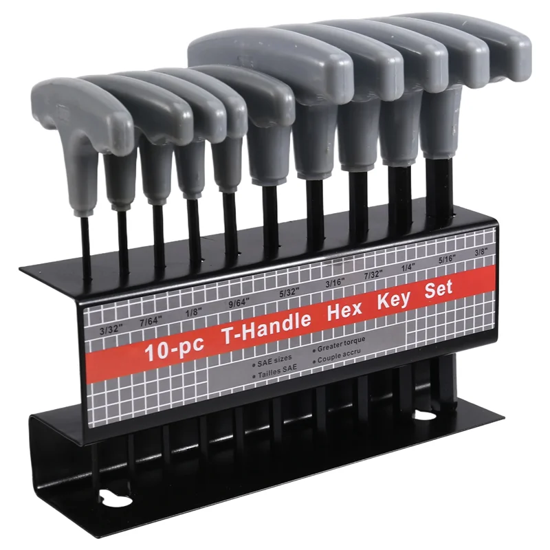 

ABZS 10PCS Imperial Hex Key T-Handle Set 3/32"-3/8" T-Handle Allen Wrench Set With Storage Rack For Automotive Repair