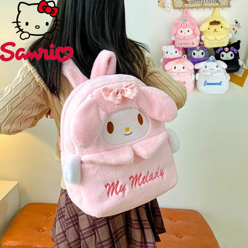  Melody Kuromi Hello Kitty Cartoon Shoulder Bag Cute Large Capacity Plush Backpack Suitable for Outdoor Travel School