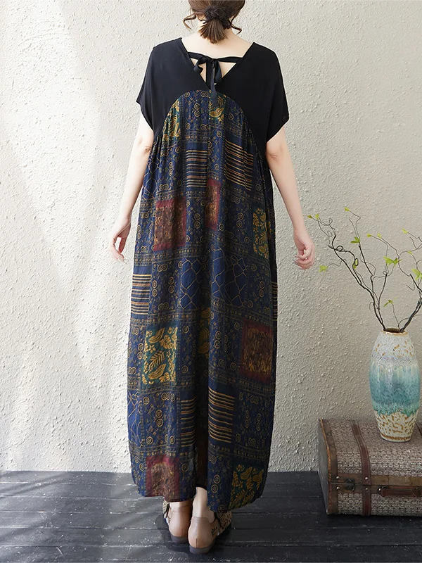 Vestido de Verão 2025 Solto Plus Size com Decote em V Estampado de Manga Curta que Disfarça a Barriga e Emaece, Vestido em ...